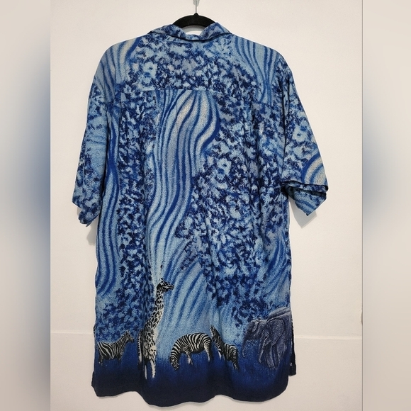 Keris Fashion Men's Safari Animal Print Shirt Blue Large - Picture 2 of 7